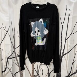 Temmie Undertale Black Crewneck Sweater with Cartoon Graphic